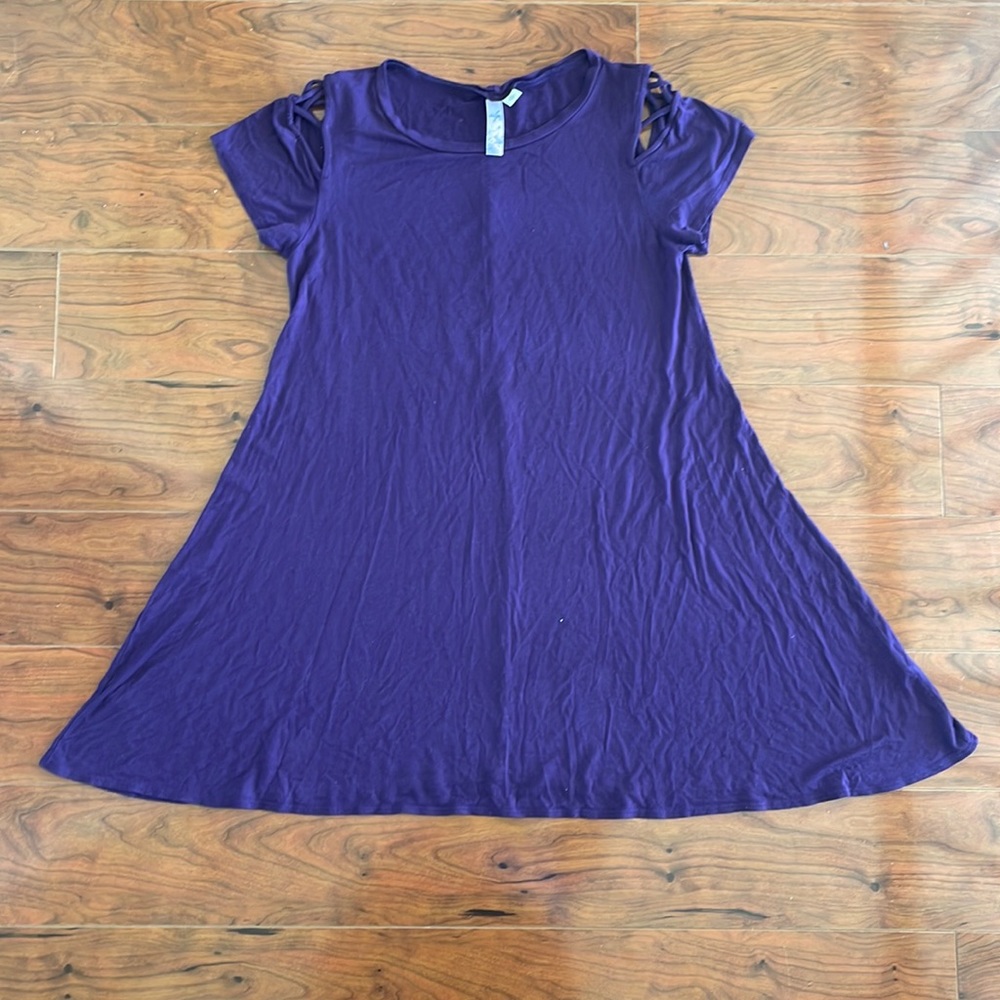 Alya Royal Purple Short Sleeve with Cutout Design Tee Shirt Dress Tunic